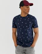Jack & Jones Originals T-shirt In All Over Print In Navy - Navy