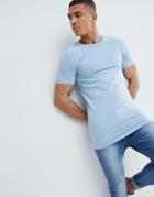 Asos Design Longline Muscle Fit T-shirt With Crew Neck And Stretch In Blue - Blue