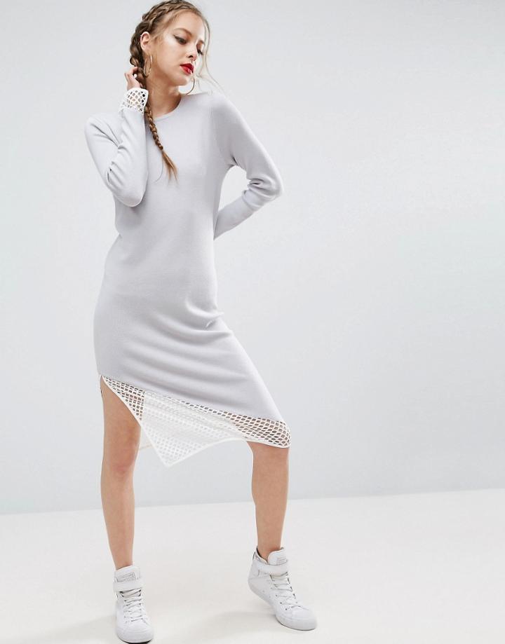 Asos Midi Dress In Knit With Mesh Detail - Multi