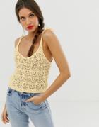 Asos Design Tie Shoulder Crochet Tank - Yellow