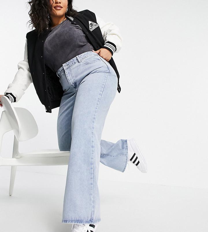 In The Style Plus X Olivia Bowen Straight Leg Jean In Light Blue Wash-blues