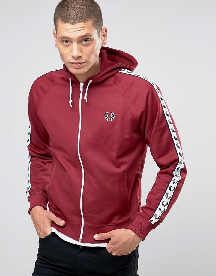 Fred Perry Track Jacket With Taped Sleeves And Hood In Maroon - Red