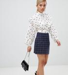 Fashion Union Petite Mini Skirt In Check-blue