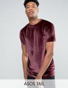 Asos Tall Longline T-shirt In Oxblood Velour - Red