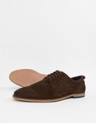Asos Design Lace Up Shoes In Brown Suede With Natural Sole - Brown