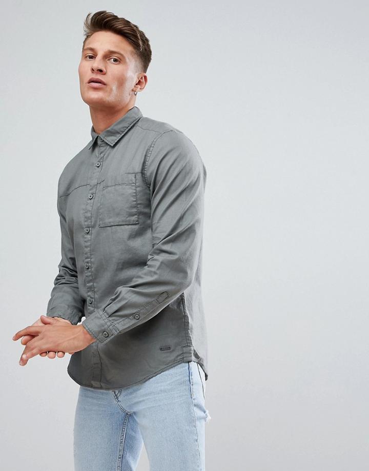 Esprit Shirt With Pocket In Washed Green - Green