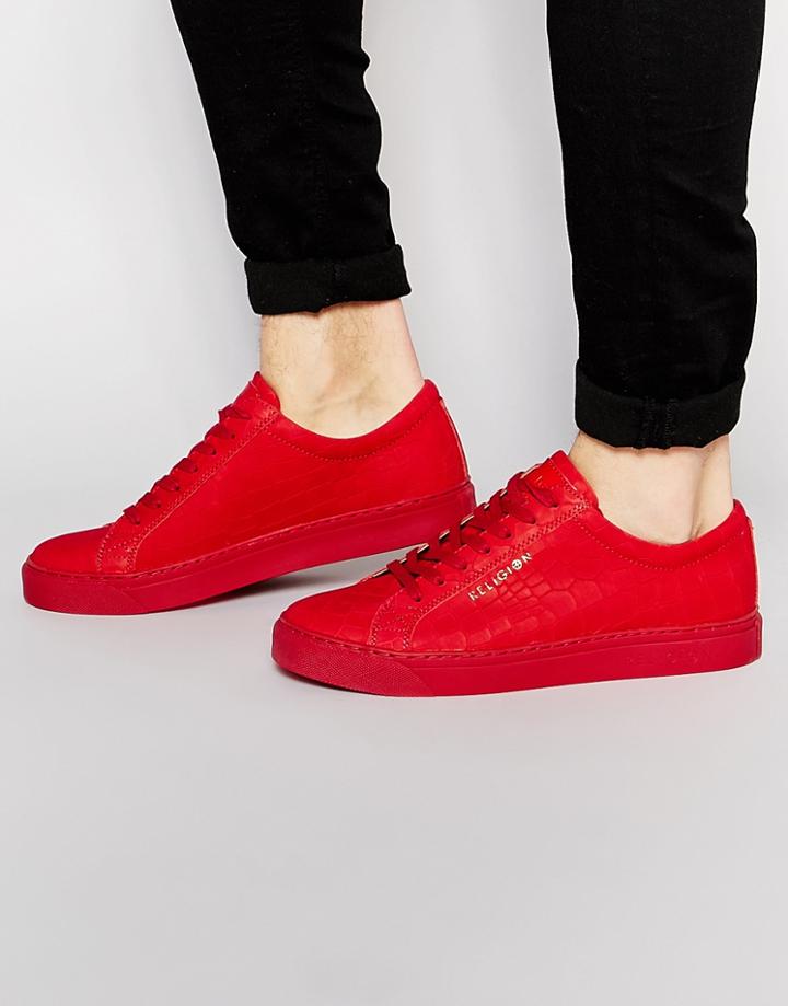 Religion Leather Croc Sneakers - Red