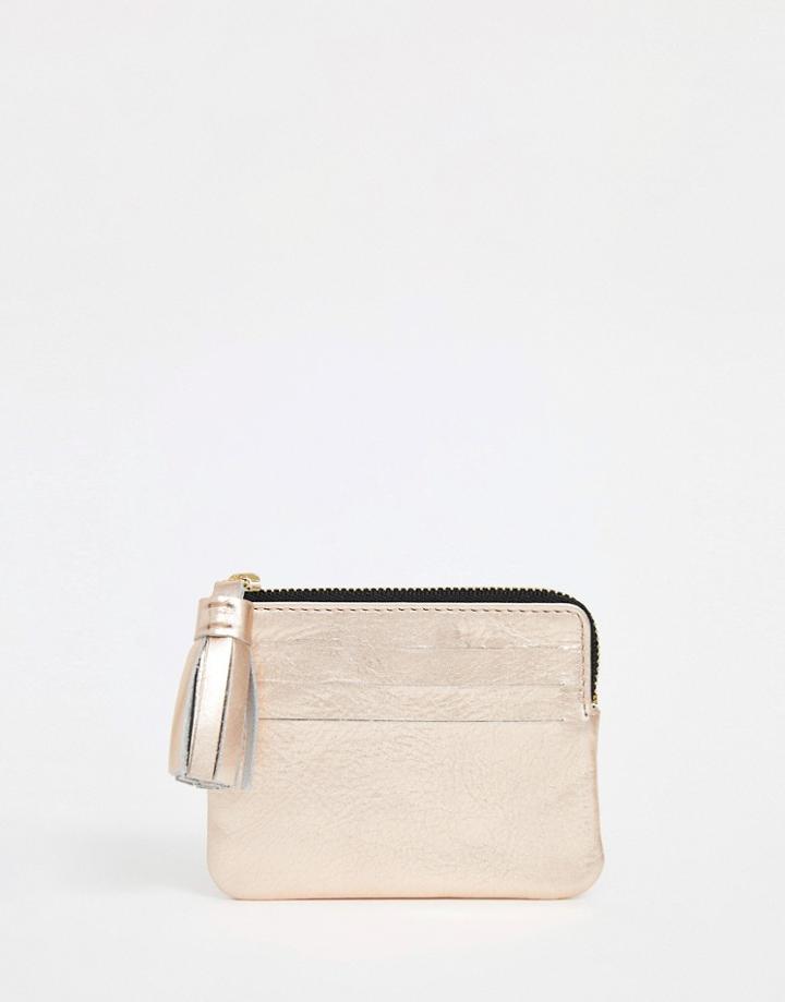 Asos Design Leather Coin Ladies' Wallet With Tassel - Copper
