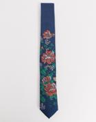 Twisted Tailor Tie With Placement Floral Jacquard In Navy