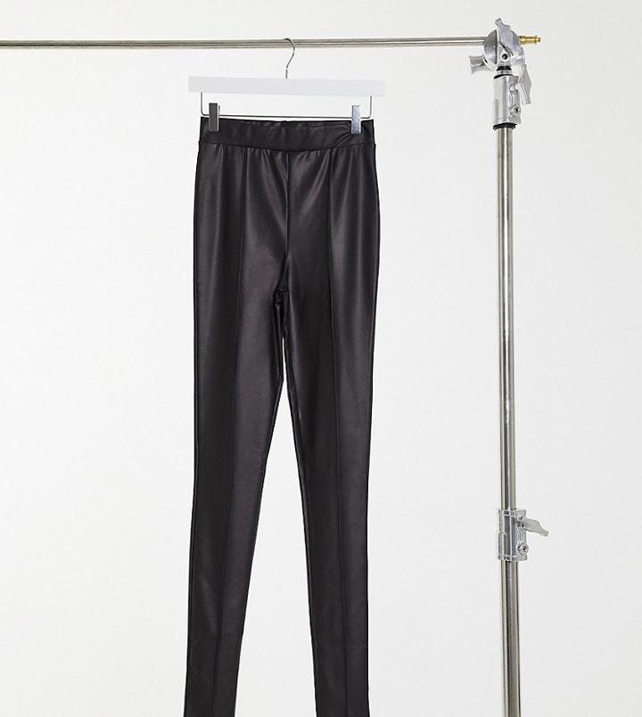Asos Design Tall Leather Look Leggings With Pintuck In Black