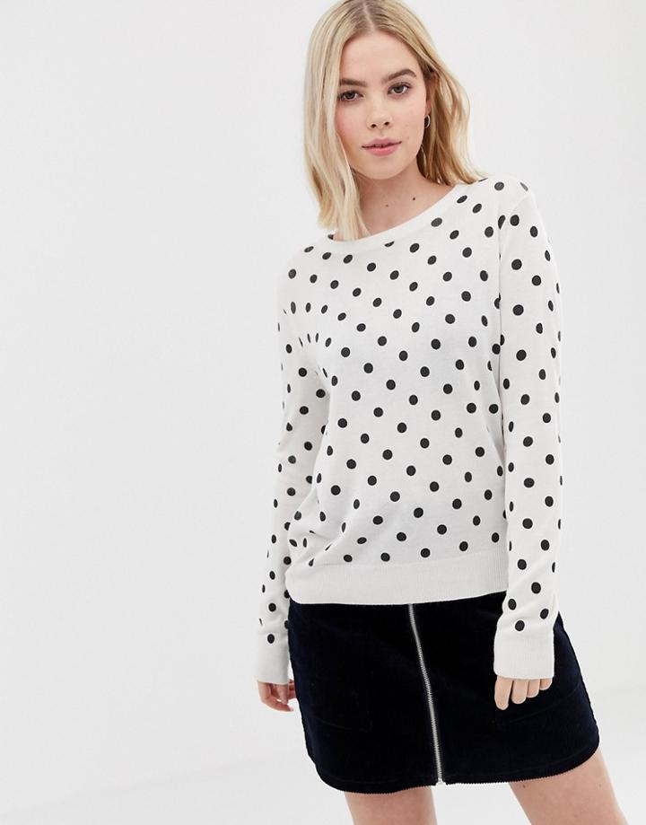 Brave Soul Sweater In Polka Dot - White