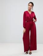 Lasula Palazzo Satin Jumpsuit - Red