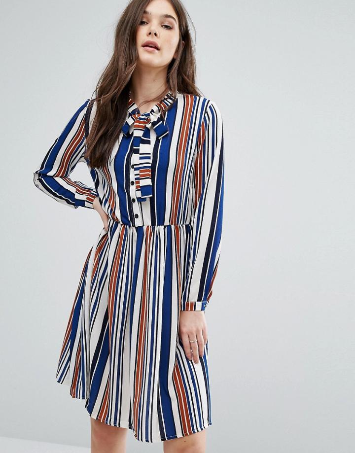 Qed London Striped Shirt Dress - Blue