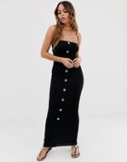Asos Design Bandeau Maxi Dress With Faux Shell Buttons - Black