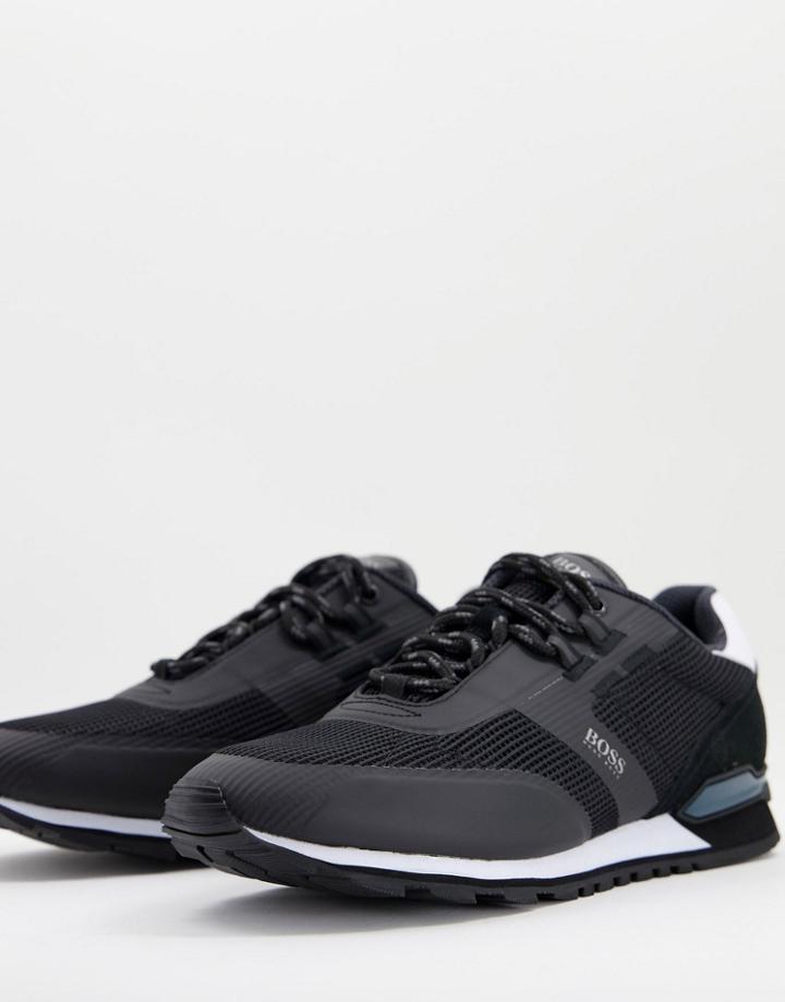 Boss Parkour Runn Leather Mesh Mix Sneakers In Black