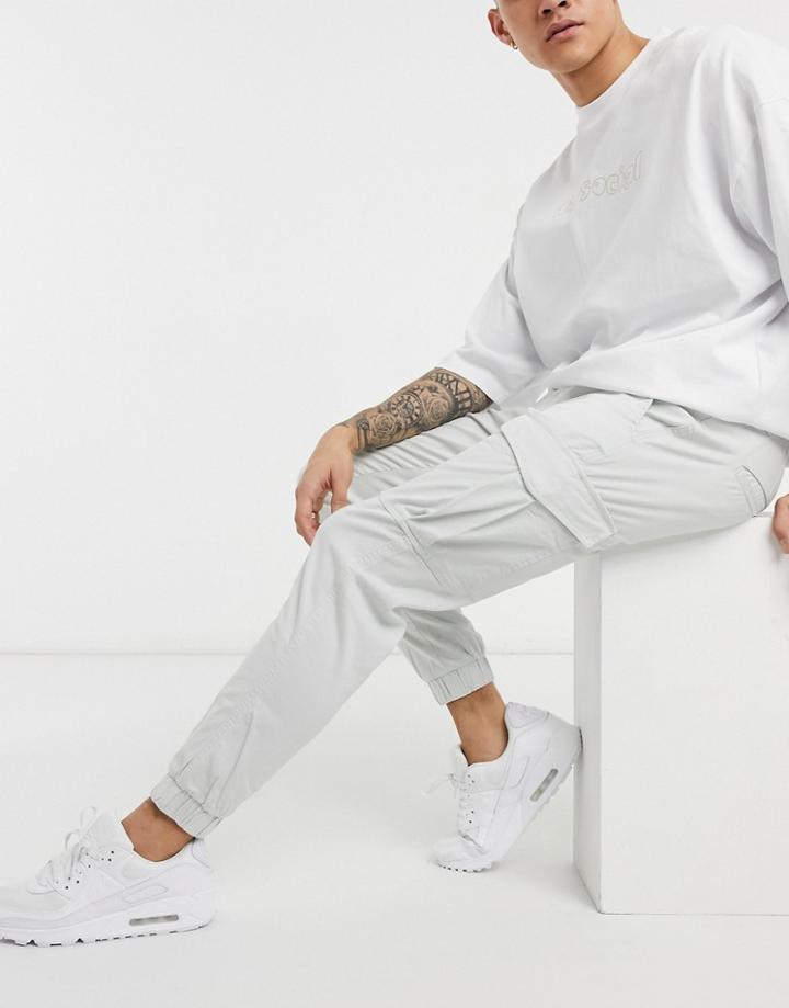Jack & Jones Intelligence Cargo Pants With Cuff In Light Gray-grey