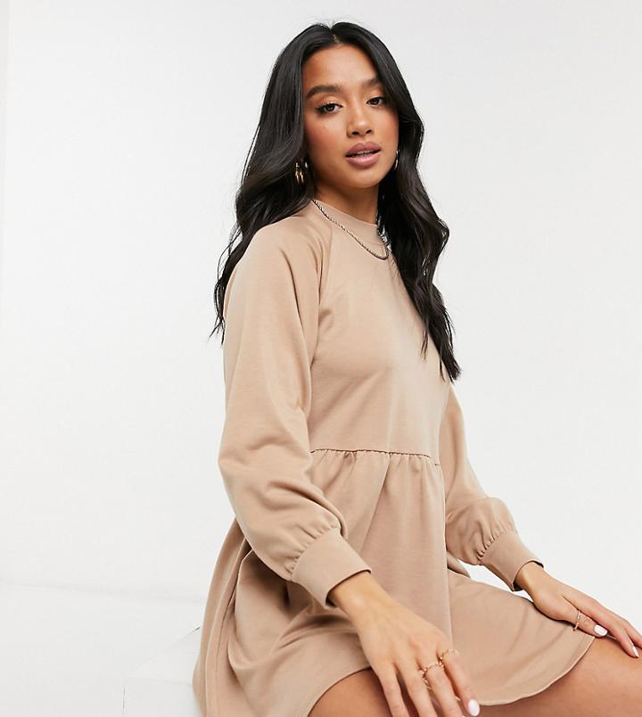 New Look Petite High Neck Volume Sleeve Sweatshirt In Stone-neutral