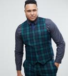 Asos Plus Super Skinny Suit Vest In Blackwatch Plaid - Green