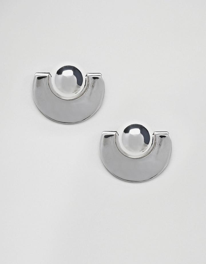 Asos Metal Fan Stud Earrings - Silver