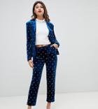 Unique21 Skinny Velvet Pants With Stars Embroidery Two-piece - Navy
