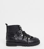 Asra Exclusive Benji Chunky Flat Hiker Boots In Black Leather Mix