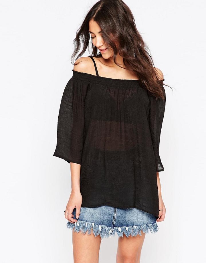 B.young 3/4 Sleeve Angel Sleeve Top - Black