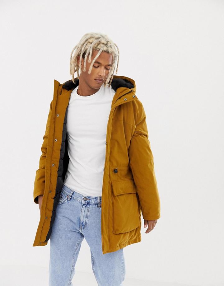 Asos Design Heavyweight Parka In Brown - Brown