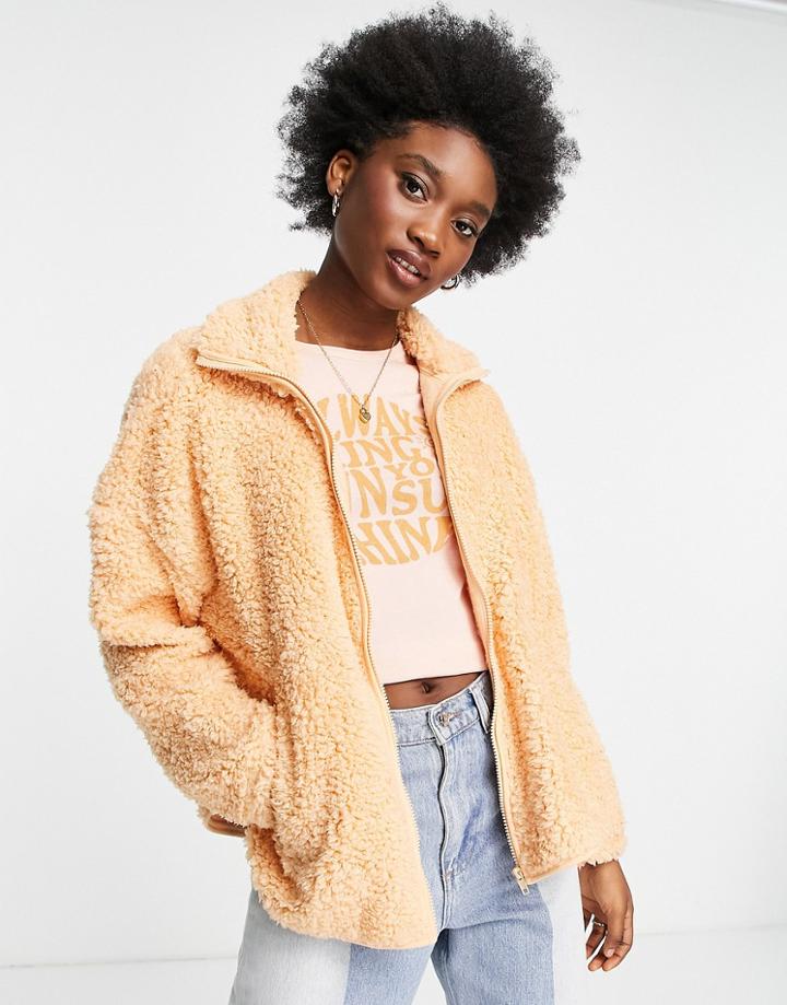 Monki Zip Front Fleece In Orange