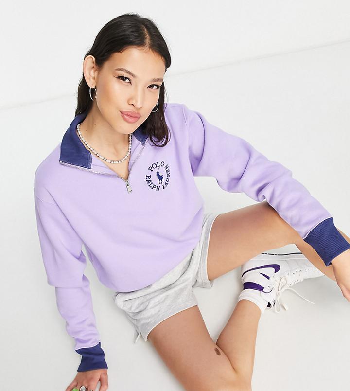 Polo Ralph Lauren X Asos Exclusive Collab Logo 1/4 Zip Sweatshirt In Lavender - Part Of A Set-purple