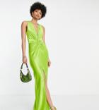 Asos Design Tall Plunge Knot Maxi Dress In Lime-green