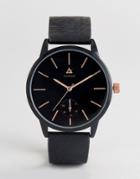 Asos Watch With Black Faux Leather Strap And Rose Highlights - Black
