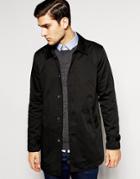 Asos Trench Coat With Buttons In Black - Black