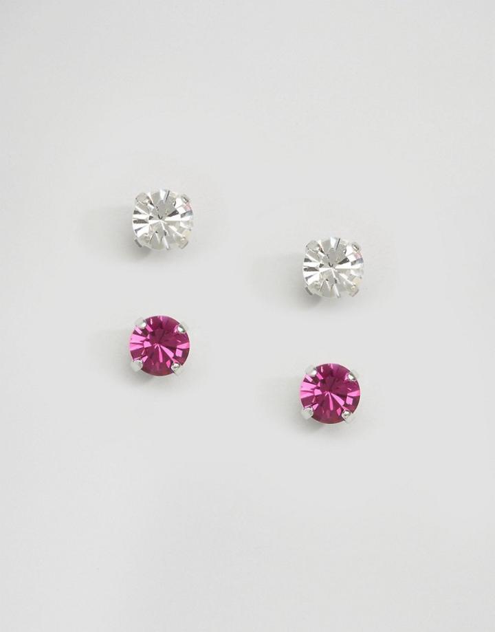 Krystal London Swarovski Crystal Pack Of Two Studs - Pink