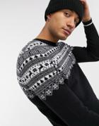 Asos Design Knitted Yoke Fairisle Sweater In Black