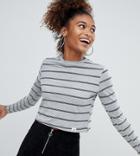 Pull & Bear Stripe Gray Crop Long Sleeve Top - Gray