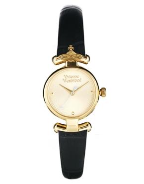 Vivienne Westwood Orb Black Leather Strap Watch Vv090gdbk - Black