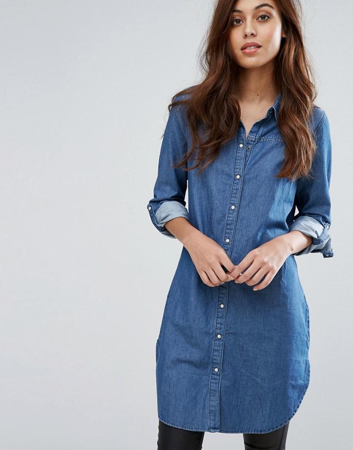Vero Moda Longline Shirt With 3/4 Sleeves - Blue
