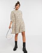 Vila Mini Smock Dress With High Neck In Ditsy Floral-multi