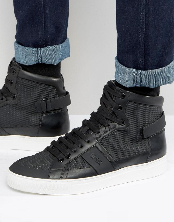 Hugo By Hugo Boss Futurisn Tenn Laser Cut Hi Top Sneakers - Black