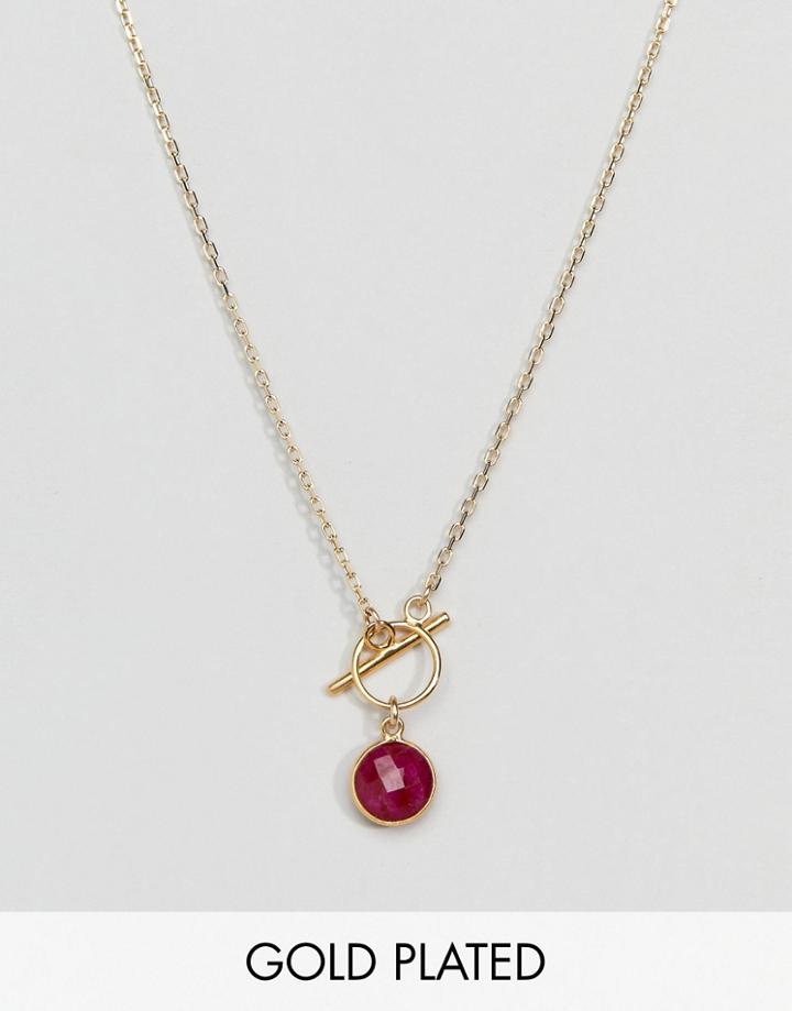 Dogeared Gold Plated Because She's Fiery Ruby Bezel Gem Toggle Necklace - Gold