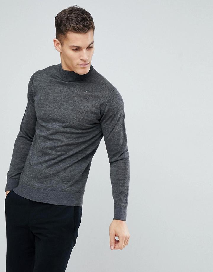 Stradivarius Merino Wool Turtleneck Sweater In Gray - Black