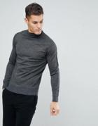 Stradivarius Merino Wool Turtleneck Sweater In Gray - Black