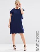 Asos Curve Ruffle Shift Dress - Navy