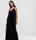 Asos Design Tall Plisse Plunge Cami Maxi Dress-black