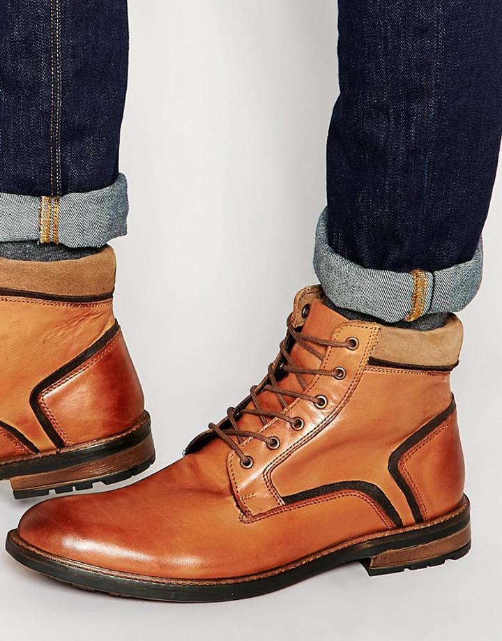 Dune Lace Up Boots In Tan Leather - Tan