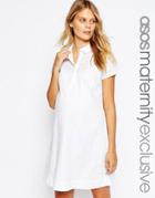 Asos Maternity White Embroidered Cotton Shirt Dress - White