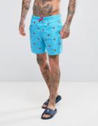 Asos Swim Shorts With Grapefruit Embroidery In Mid Length - Blue