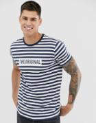 Brave Soul Slogan Blue Stripe T-shirt - Multi