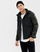Hollister Fleece Lined Hooded Color Block Jacket In Black/camo - Black