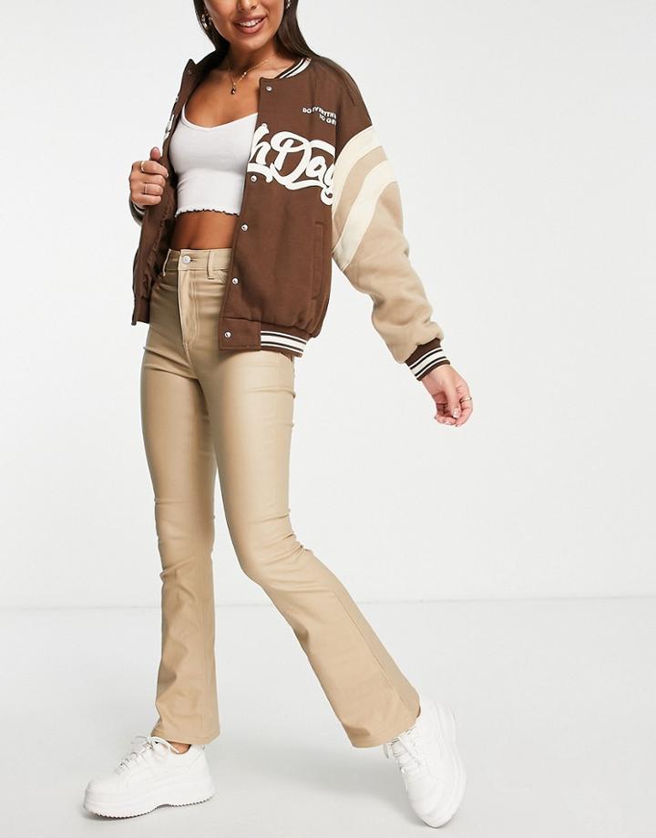 New Look Coated Flare Jeans In Stone-neutral